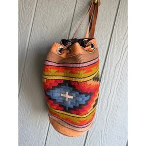 Trish Hunter Vintage Kilim Drawstring Bucket Bag | Leather & Woven Tapestry